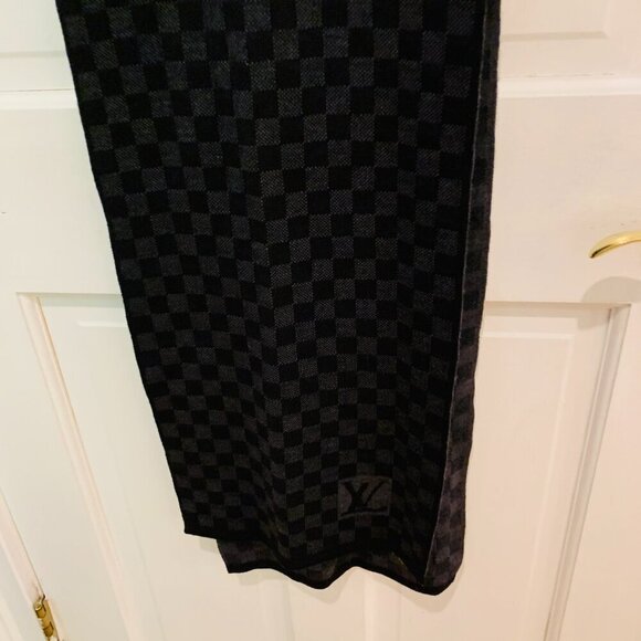 Auth LOUIS VUITTON Echarpe Petit Damier M70028 Dark Gray Black MR0135 Scarf Wool - Picture 11 of 16